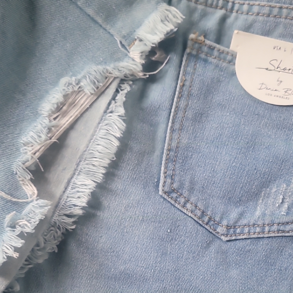 Light Blue Distressed Denim Shorts - Picture 9 of 16